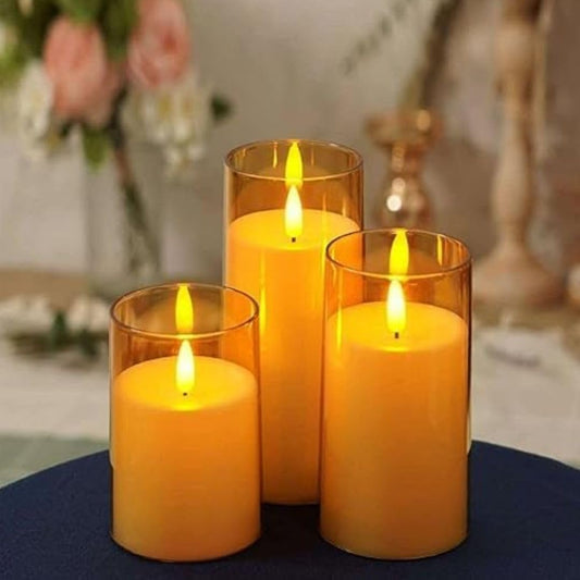 3 Pcs LED Tea Light Candles | Flameless, Smokeless, Unscented | for Home Decor, Room Decoration Lights, Balcony & Festival & Gift