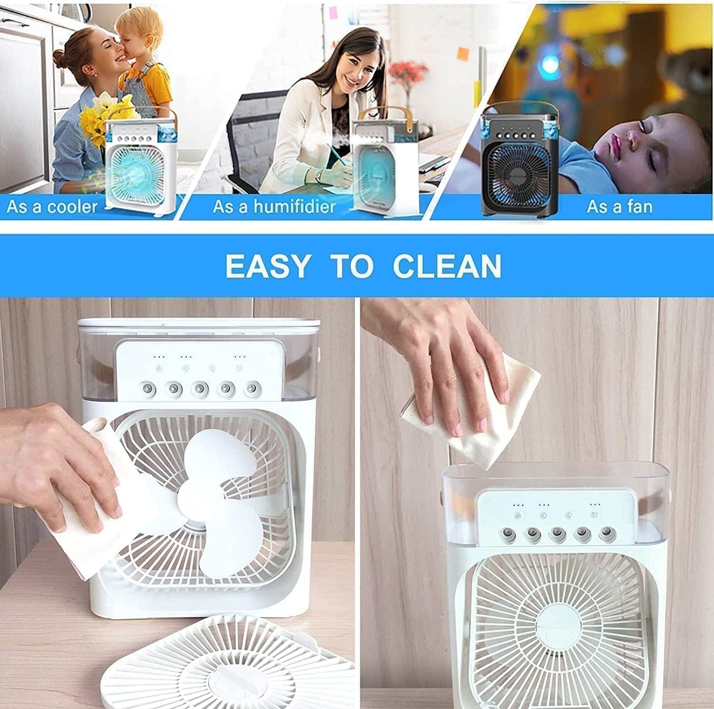 Mini Cooler for Room Cooling AC Portable Mini Fan Artic Cooler with 7 Colors LED Light, 1/2/3 H Timer, 3 Wind Speeds and 3 Spray Modes for Office,Home,Dorm,Travel1