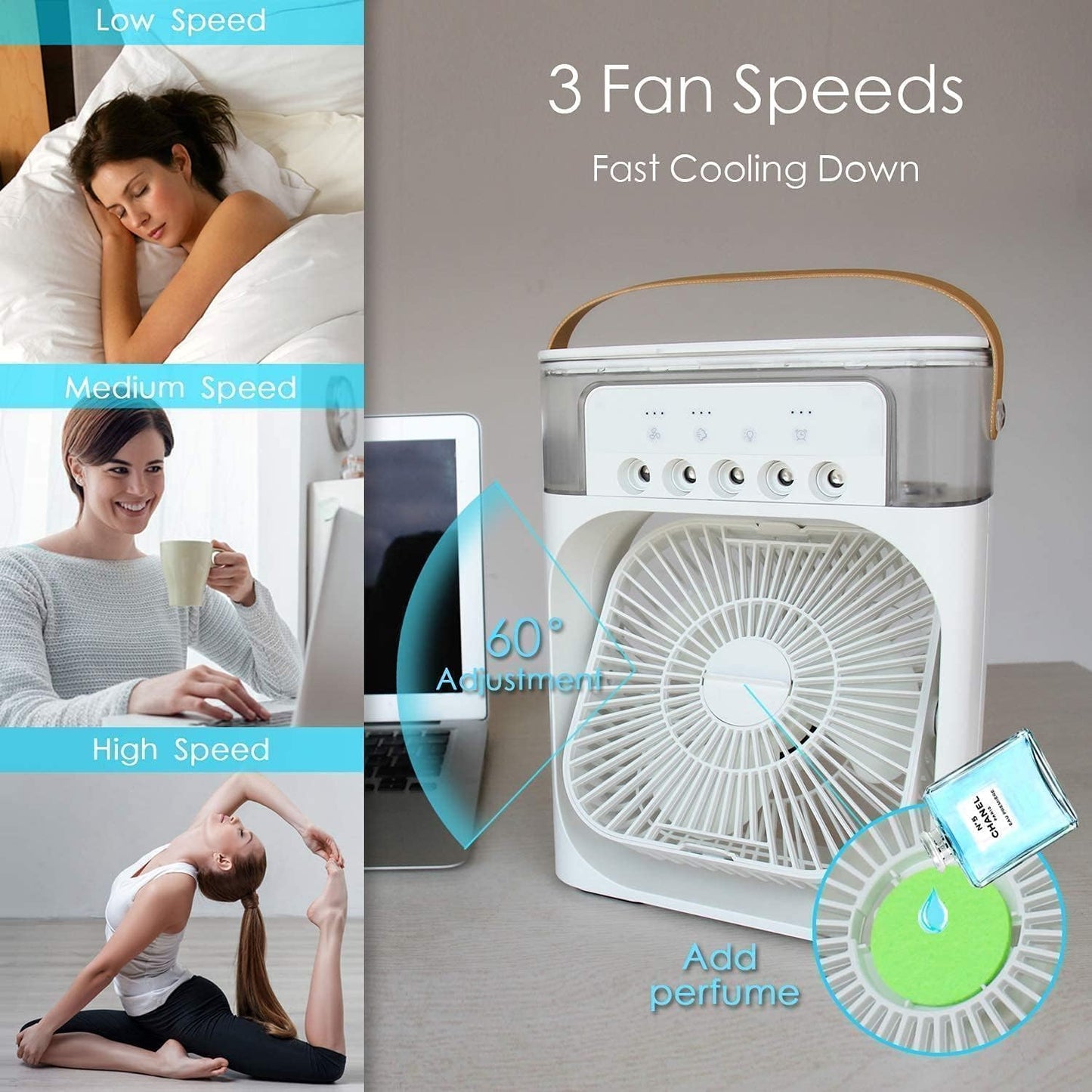 Mini Cooler for Room Cooling AC Portable Mini Fan Artic Cooler with 7 Colors LED Light, 1/2/3 H Timer, 3 Wind Speeds and 3 Spray Modes for Office,Home,Dorm,Travel1