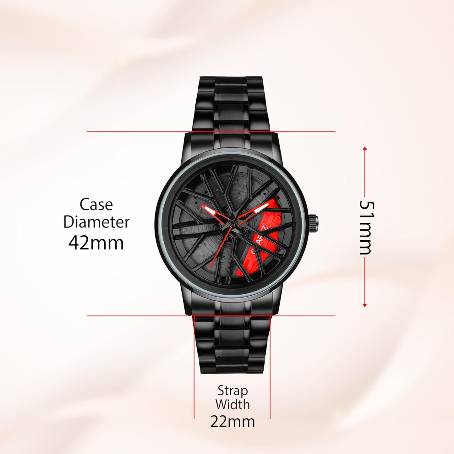 Luxury Sports Car Wheel Rim Watch – Black & Red Edition