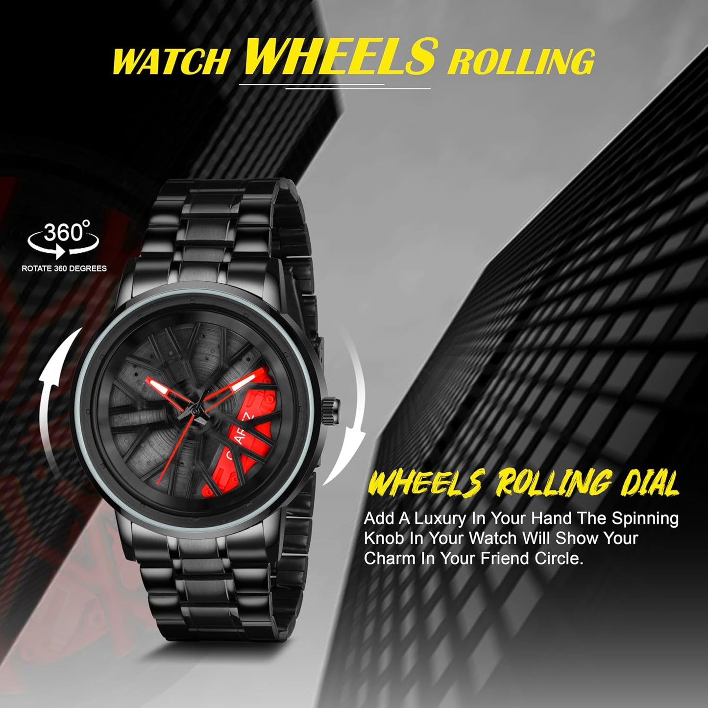 Luxury Sports Car Wheel Rim Watch – Black & Red Edition