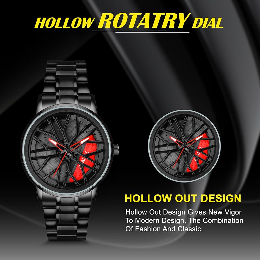 Luxury Sports Car Wheel Rim Watch – Black & Red Edition