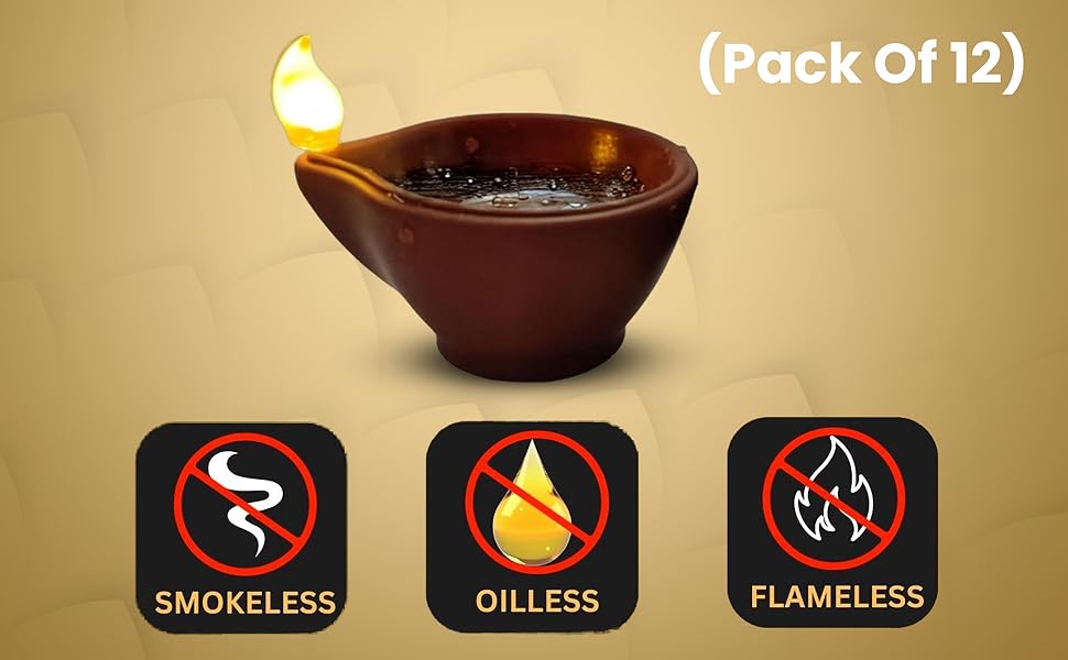 Aster Water Sensor LED Light Diyas – Flame Effect Without Oil Pack Of 12