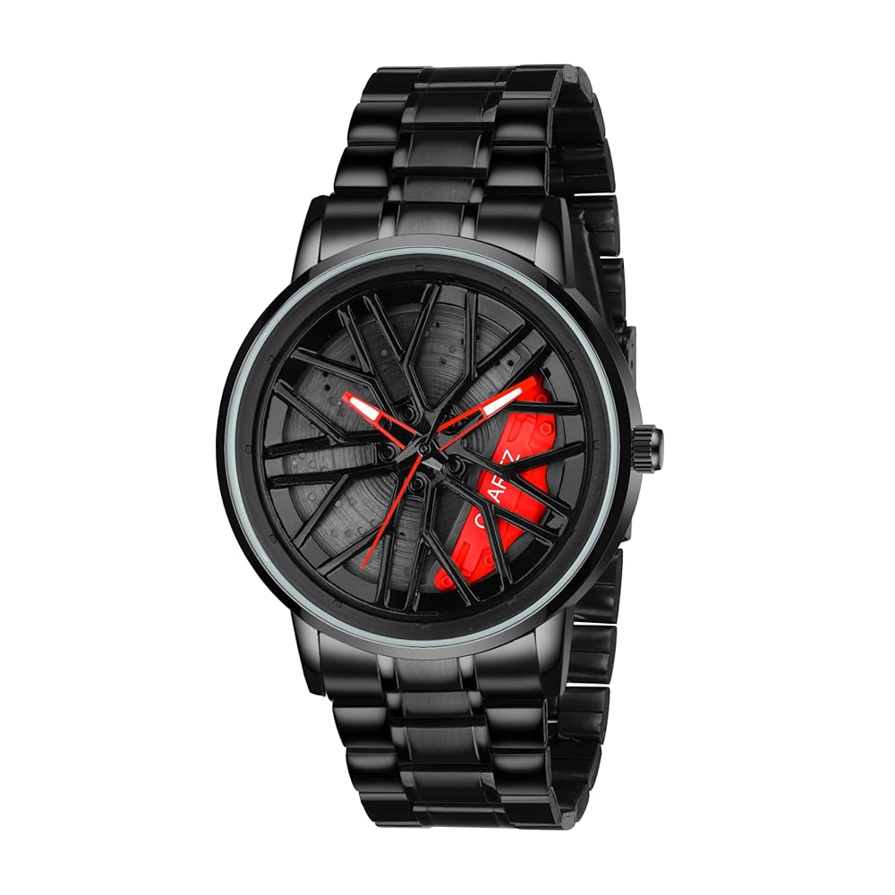 Luxury Sports Car Wheel Rim Watch – Black & Red Edition