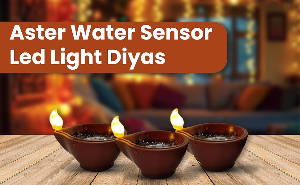 Aster Water Sensor LED Light Diyas – Flame Effect Without Oil Pack Of 12