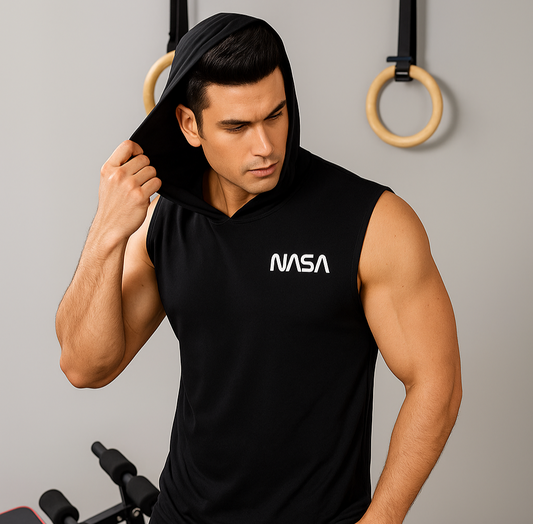 NASA Sleeveless Gym Hoodie – Black