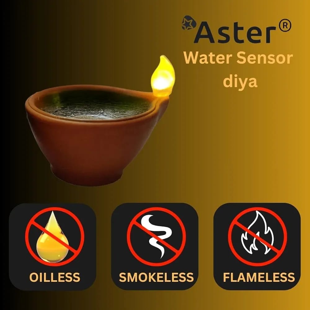 Aster Water Sensor LED Light Diyas – Flame Effect Without Oil Pack Of 12